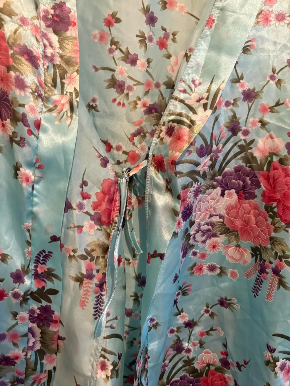Pastel Blue Peony Floral Satin Dressing Gown / Bridesmaid Robe